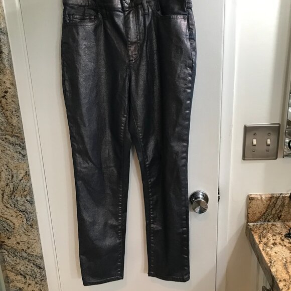 Lands End Navy Blue Metallic-coated slim ankle jeans, 7/8, nwot - Picture 3 of 6